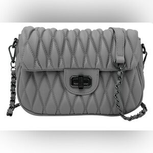 Badgley Mischka Quilted Grey Crossbody Bag NWT